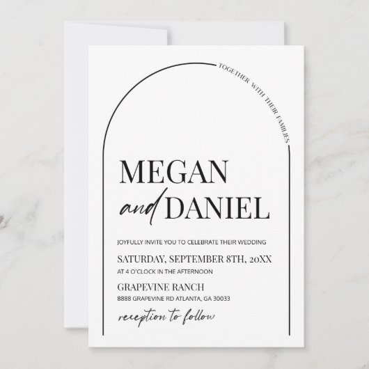 Moderne minimalistische boog bruiloft kaart (Voorkant)