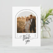 Moderne minimalistische boog foto bruiloft bedankkaart (Staand voorkant)