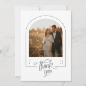 Moderne minimalistische boog foto bruiloft bedankkaart (Voorkant)