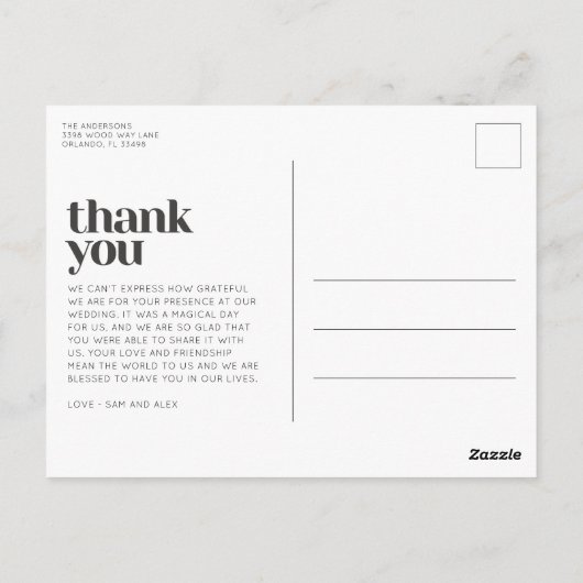 Moderne minimalistische boog foto bruiloft dank u briefkaart (Achterkant)