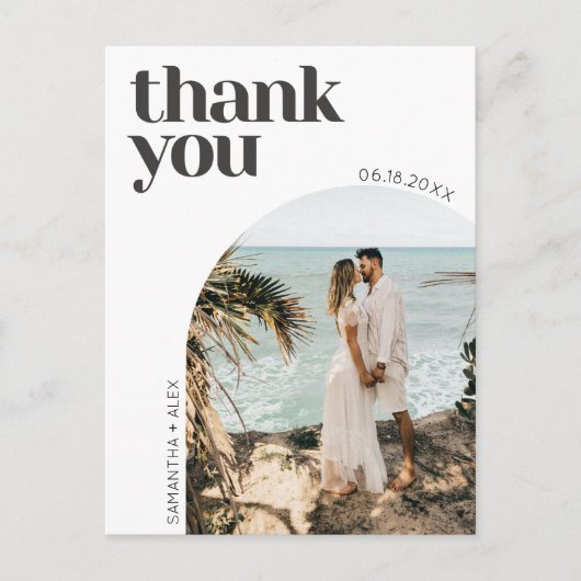 Moderne minimalistische boog foto bruiloft dank u briefkaart (Voorkant)