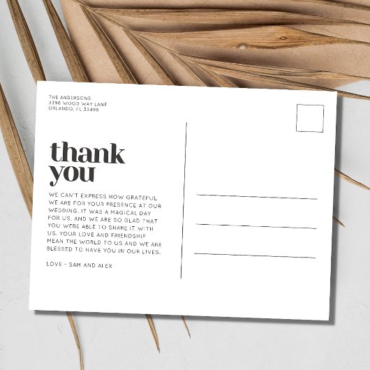 Moderne minimalistische boog foto bruiloft dank u briefkaart