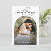 Moderne minimalistische boog foto bruiloft kaart (Staand voorkant)