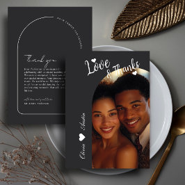 Moderne minimalistische boog foto elegante bruilof bedankkaart