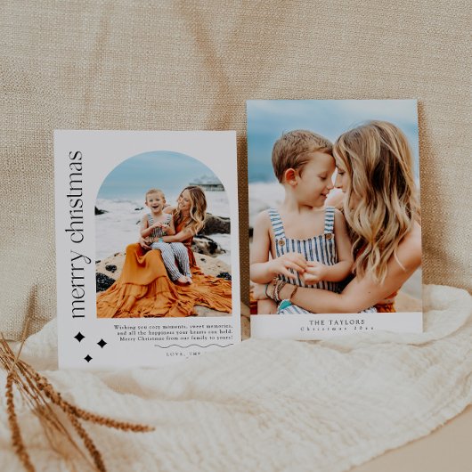 Moderne minimalistische boog foto familie kerst Ka Feestdagenkaart