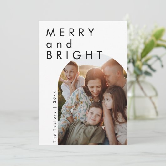 Moderne minimalistische boog foto familie vakantie feestdagenkaart (Staand voorkant)