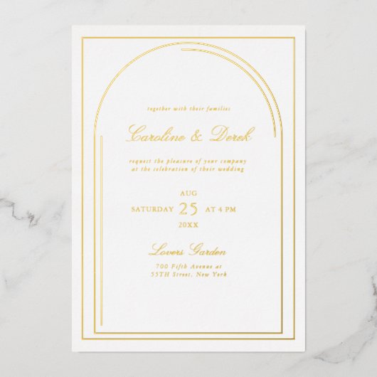 Moderne minimalistische boog grens bruiloft folie uitnodiging (Voorkant)