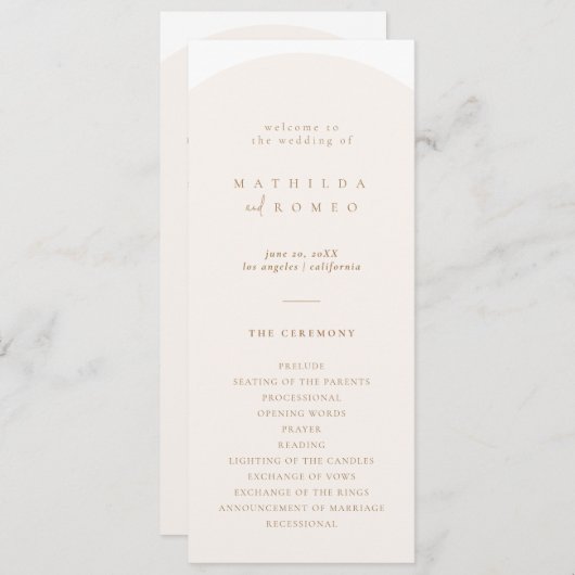 Moderne Minimalistische Boog Huwelijksprogramma Programmakaart (Voorkant / Achterkant)