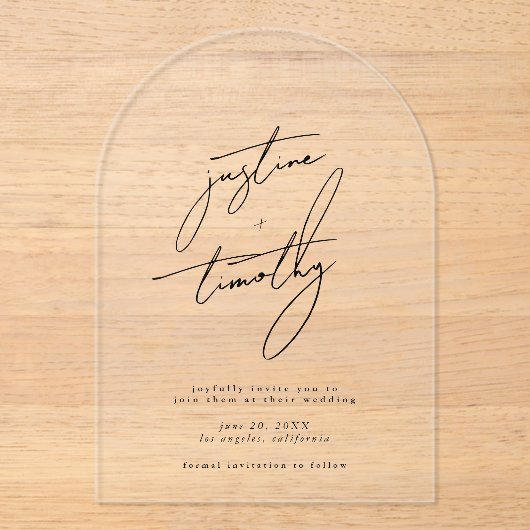 Moderne minimalistische boog Save the Date Acryl Uitnodigingen (Voorkant)