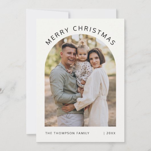 Moderne minimalistische boog twee foto Vrolijk Ker Feestdagenkaart (Voorkant)