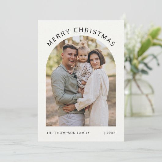 Moderne minimalistische boog twee foto Vrolijk Ker Feestdagenkaart (Staand voorkant)