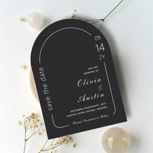 Moderne minimalistische boogfoto Sla de datumkaart Kaart