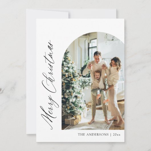 Moderne minimalistische boogfoto vrolijk kerstfees feestdagenkaart (Voorkant)