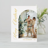 Moderne minimalistische boogfoto vrolijk kerstgoud folie feestdagenkaart (Staand Voorkant)