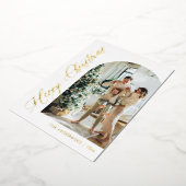 Moderne minimalistische boogfoto vrolijk kerstgoud folie feestdagenkaart (Gedraaid)