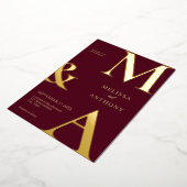 Moderne minimalistische bordeaux gouden monogram b folie uitnodiging (Gedraaid)