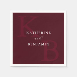 Moderne Minimalistische Bordeaux Monogram Bruiloft Servet