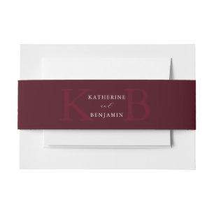 Moderne Minimalistische Bordeaux Monogram Huwelijk Uitnodigingen Wikkel