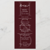 Moderne Minimalistische Bordeaux Monogram Trouwkaa Menu (Voorkant)