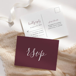 Moderne Minimalistische Bordeaux Trouw-RSVP Briefkaart