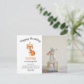 Moderne minimalistische bosvos eerste verjaardag briefkaart (Staand voorkant)