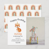 Moderne minimalistische bosvos eerste verjaardag briefkaart (Voorkant / Achterkant)