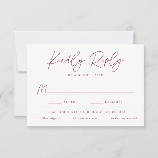 Moderne minimalistische botanische Bourgogne keuze RSVP Kaartje (Voorkant)