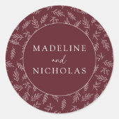 Moderne minimalistische botanische bruidebruiloft ronde sticker (Voorkant)