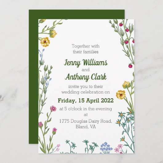 Moderne minimalistische botanische bruiloft kaart (Voorkant / Achterkant)