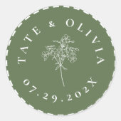 Moderne minimalistische botanische bruiloft ronde sticker (Voorkant)