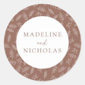 Moderne, minimalistische botanische bruine kaasbin ronde sticker (Voorkant)