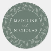 Moderne, minimalistische botanische donkerbruine b ronde sticker (Voorkant)