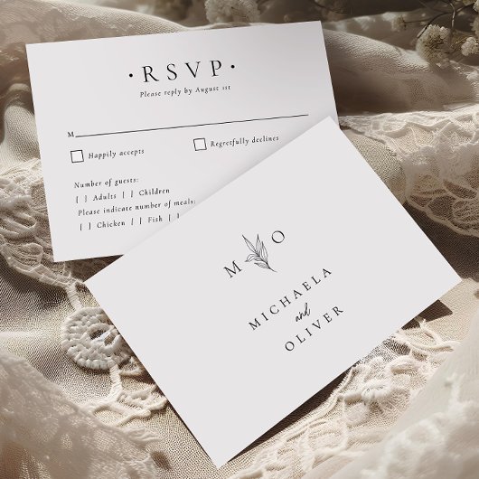 Moderne minimalistische botanische elegante script RSVP kaartje
