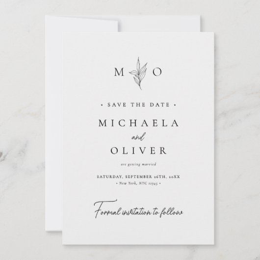 Moderne minimalistische botanische elegante script save the date (Voorkant)