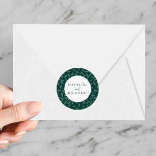 Moderne Minimalistische Botanische Groene Trouwdag Ronde Sticker