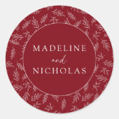 Moderne minimalistische botanische karmozijnrode b ronde sticker (Voorkant)