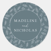 Moderne minimalistische botanische leisteen blauwe ronde sticker (Voorkant)