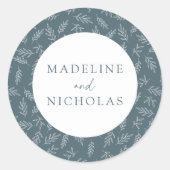 Moderne minimalistische botanische leisteen blauwe ronde sticker (Voorkant)