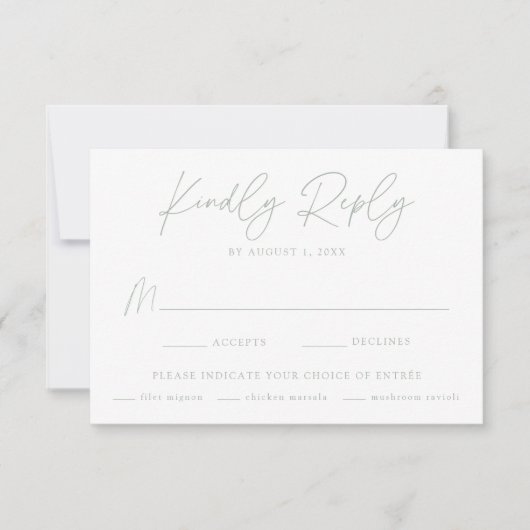 Moderne minimalistische botanische slachting groen RSVP kaartje (Voorkant)