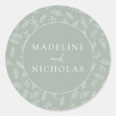 Moderne minimalistische botanische sloze groene br ronde sticker (Voorkant)