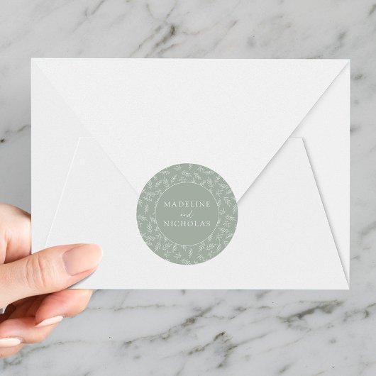 Moderne minimalistische botanische sloze groene br ronde sticker