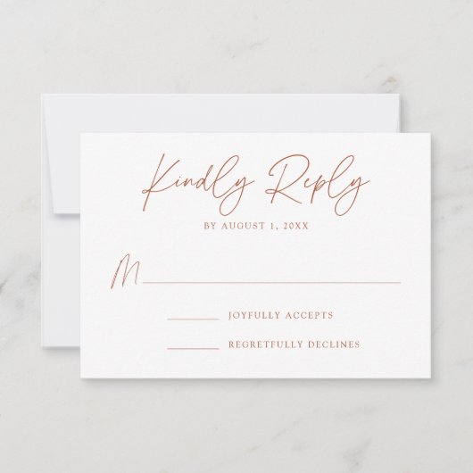 Moderne minimalistische botanische terracotta brui RSVP kaartje (Voorkant)