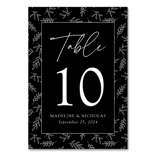 Moderne minimalistische botanische zwarte bruiloft kaart (Voorkant)