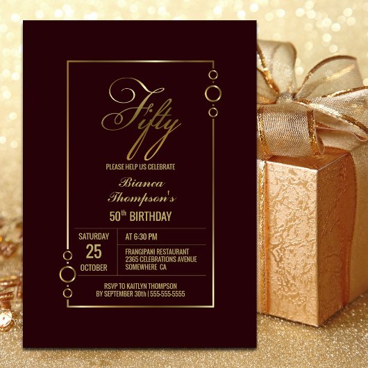 Moderne minimalistische Bourgogne 50ste verjaardag Kaart