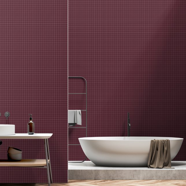 Moderne minimalistische Bourgogne Checkers Geruite Behang (Modern Minimalist Burgundy Checks Checkered Design Wallpaper)