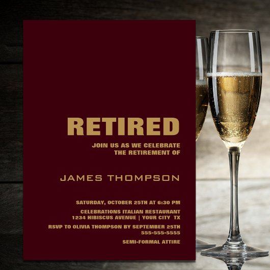 Moderne minimalistische Bourgogne Gouden Pensioenp Kaart