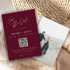 Moderne minimalistische Bourgogne QR Code Foto Save The Date
