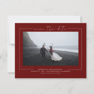 Moderne minimalistische Bourgogne Red bespaart de  Save The Date