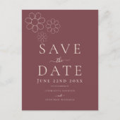 Moderne minimalistische Bourgondische Daisy bruilo Uitnodiging Briefkaart (Voorkant)