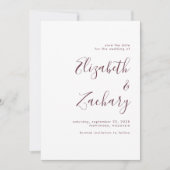 Moderne minimalistische Bourgondische script Save  Aankondiging (Voorkant)